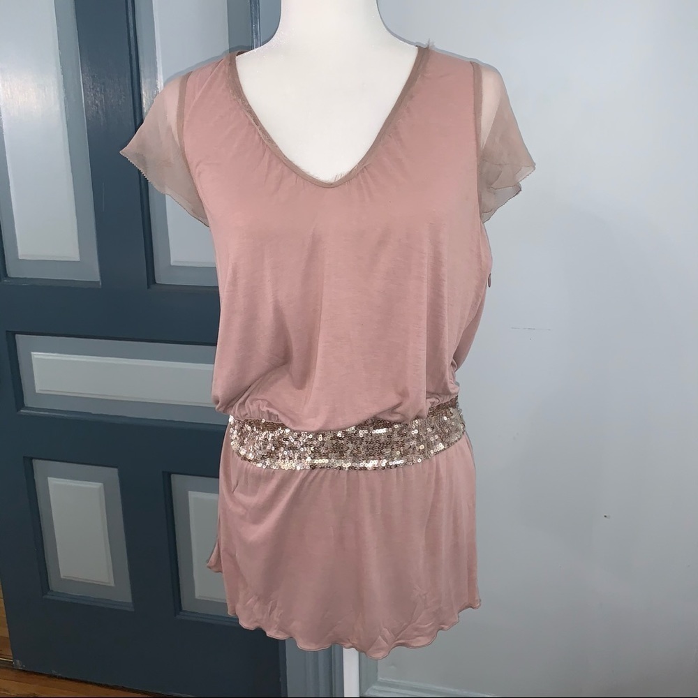 Saja Light Tunic Top Sequin Waistband Size Small